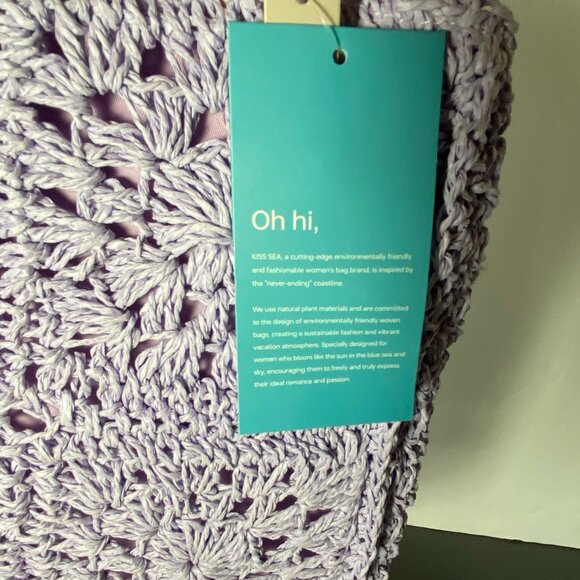 KISS SEA Lavender Woven Crochet Handbag Bamboo Handle NWT - Picture 2 of 9